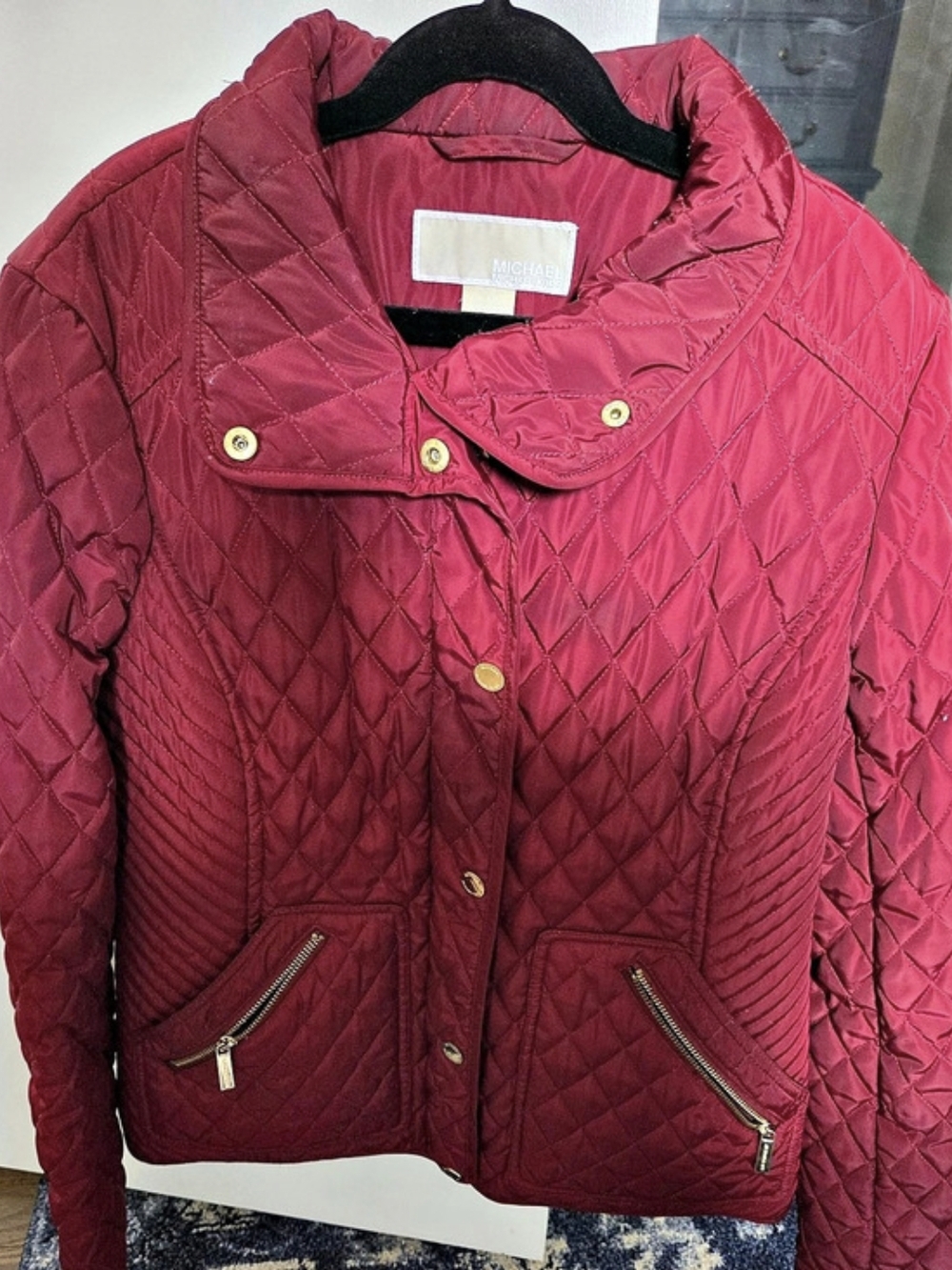 Women Small Michael Kors Diamond Quilted Puffer Jacket Red